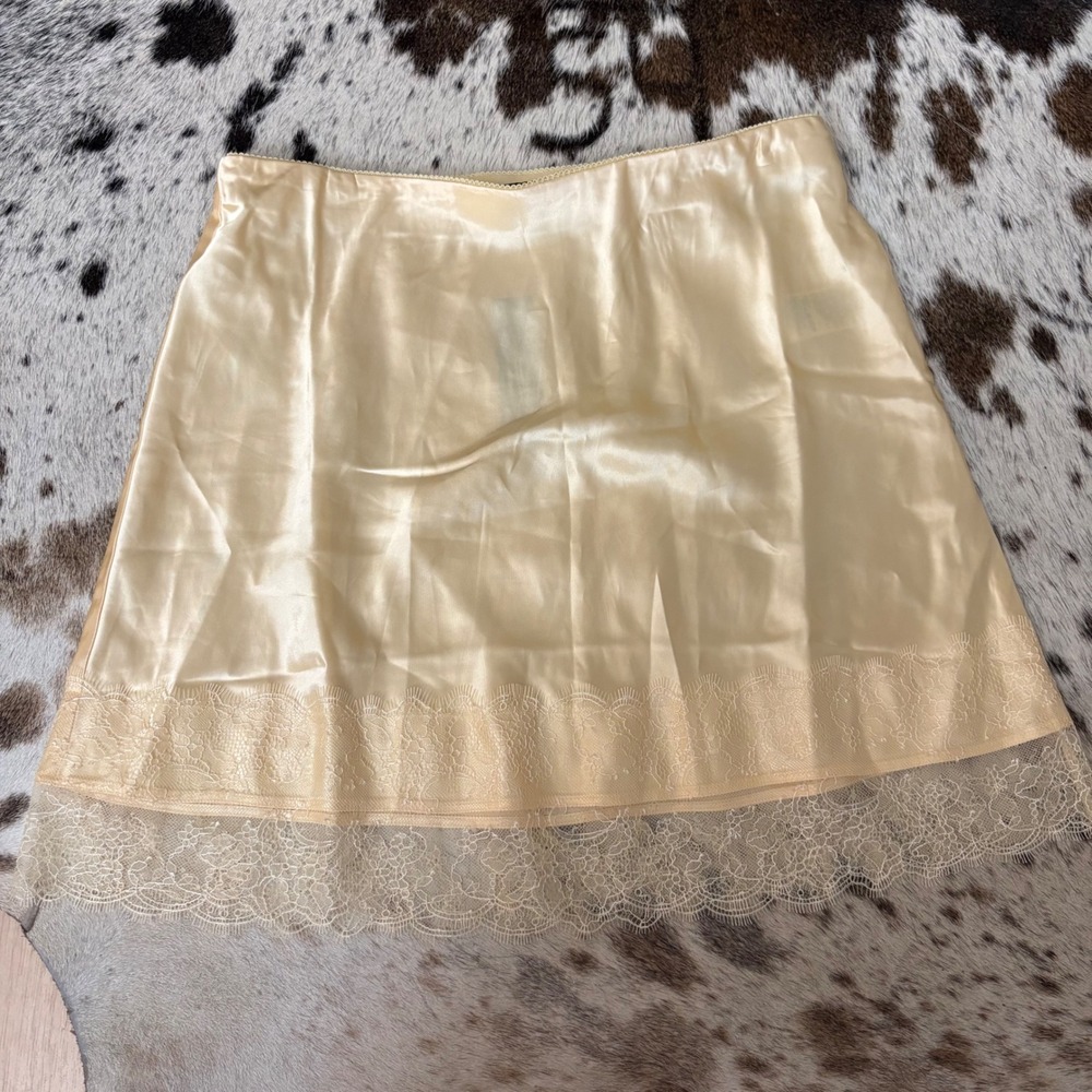 J CREW Gwen lace-trim slip skirt Satin Butter Yellow Size MP